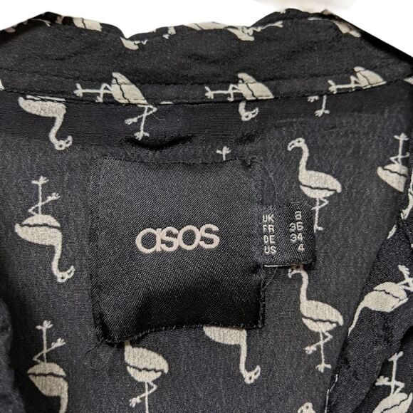 ASOS Black White Flamingo Button Up Shirt 4 - Picture 4 of 8